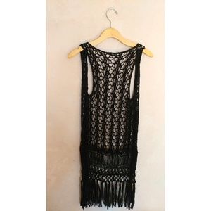 Knitted Black Fringe Vest